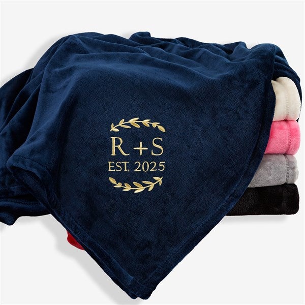 Wedding Initials Embroidered Fleece Throw Blanket - 48465