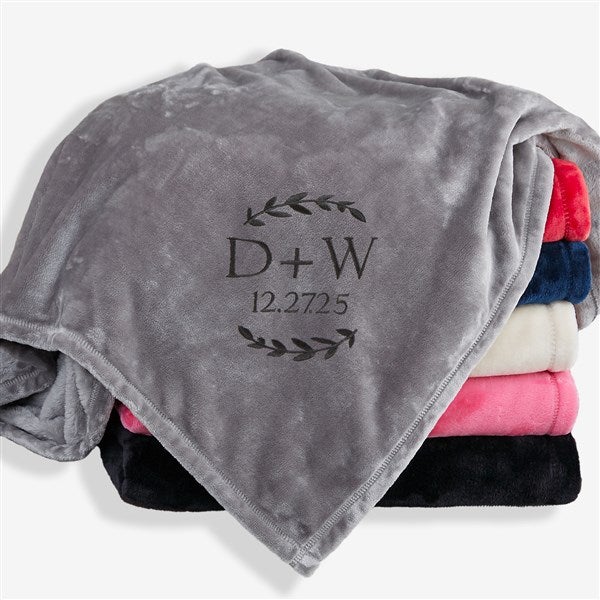 Wedding Initials Embroidered Fleece Throw Blanket - 48465
