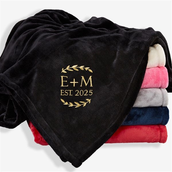 Wedding Initials Embroidered Fleece Throw Blanket - 48465
