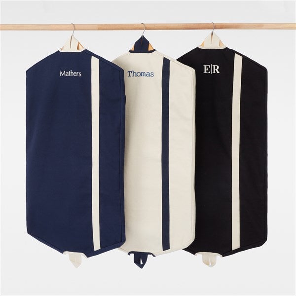 Embroidered Canvas Stripe Garment Bag in Black