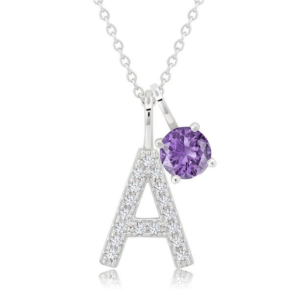 Personalized Initial & Birthstone Pendant Necklace  - 49098D