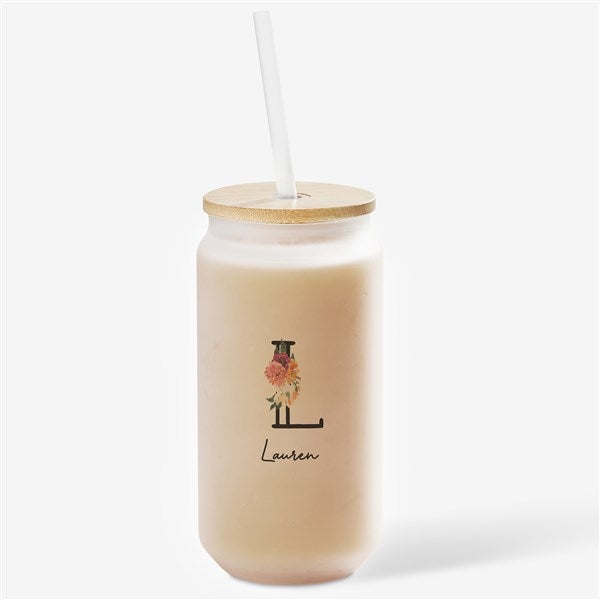 Colorful Floral Personalized Frosted Iced Coffee Tumbler - 50350