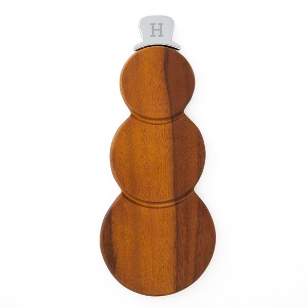 Engraved Nambé Snowman Cheese Board with Top Hat Spreader