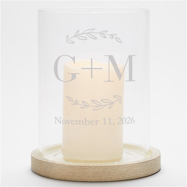 Their Initials Personalized Wedding Hurricane with Whitewashed Wood Base - 50832