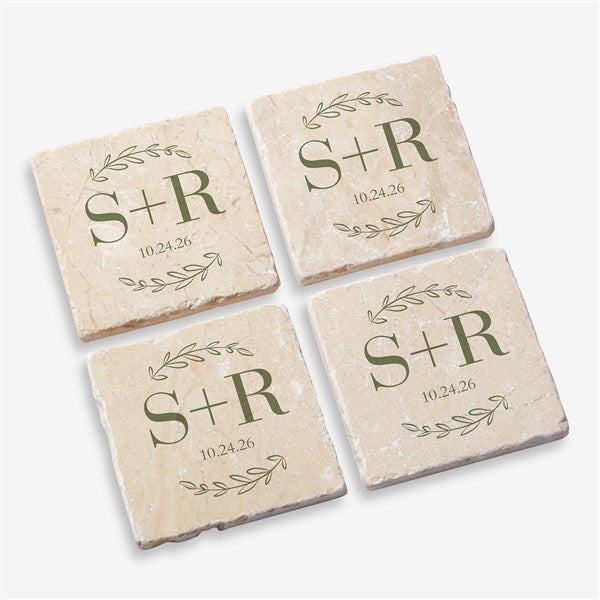 Their Initials Personalized Wedding Tumbled Stone Coaster Set  - 50846