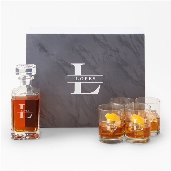 Whiskey Glass & Decanter Personalized Gift Set - Lavish Last Name  - 51957