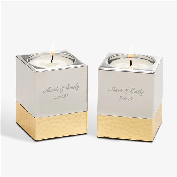 Wedding Engraved Silver & Gold Hammered Metal Candle Holders - 52069