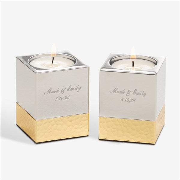 Wedding Engraved Silver & Gold Hammered Metal Candle Holders - 52069