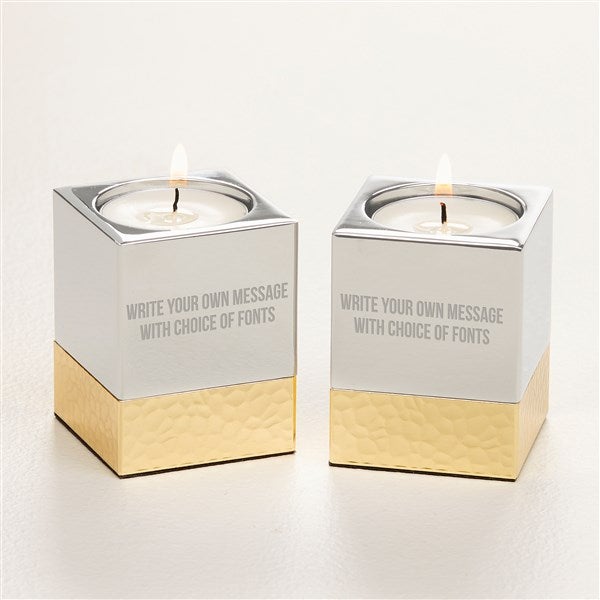 Personalized Engraved Silver & Gold Hammered Metal Candle Holders - 52072