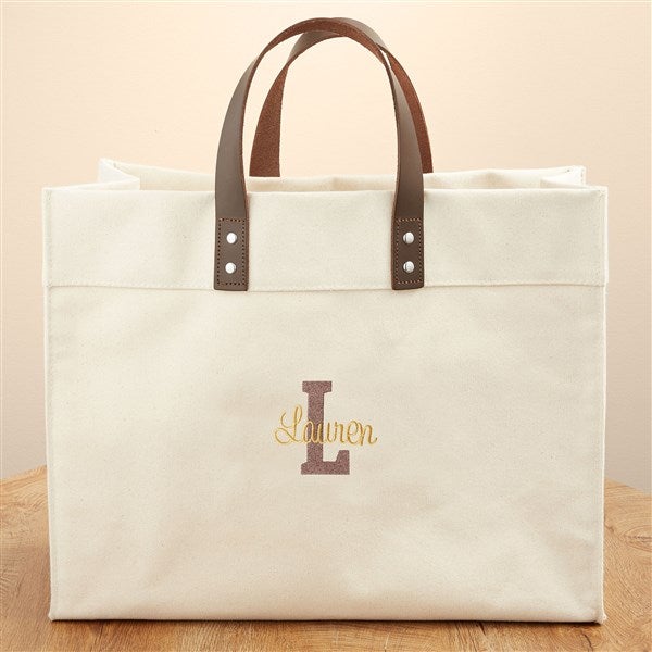 Embroidered Name/Initial Canvas Tote Bag by Jessie James Decker - 53463