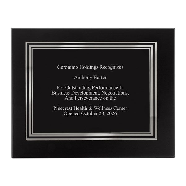 Engraved Black & Silver Recognition Plaque - Large 8x10" - 53602