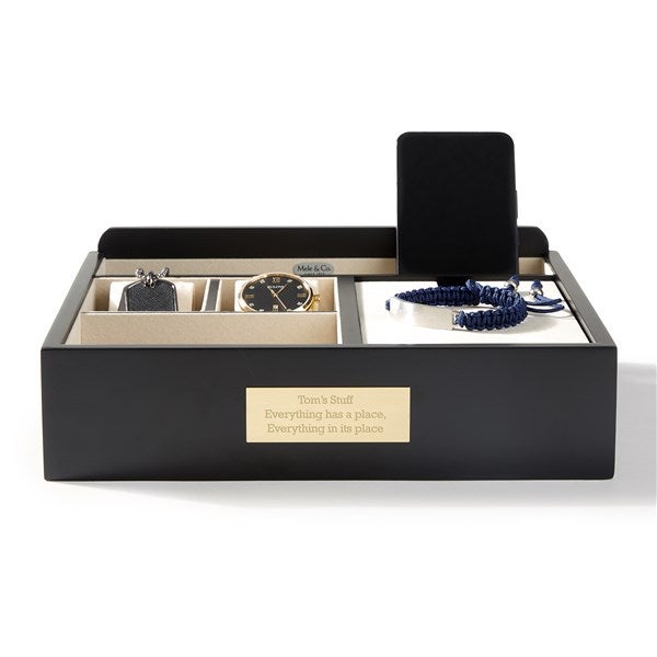 Engraved Black Wooden Valet Organization Tray - 53610