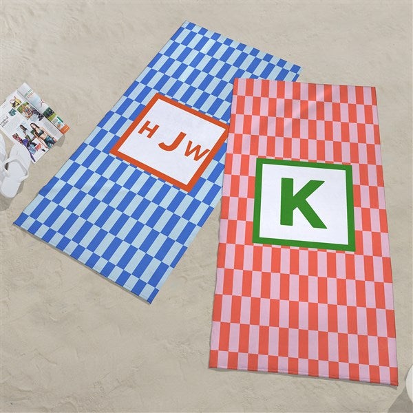 Bright Checkered Monogram Personalized Beach Towel - 54254