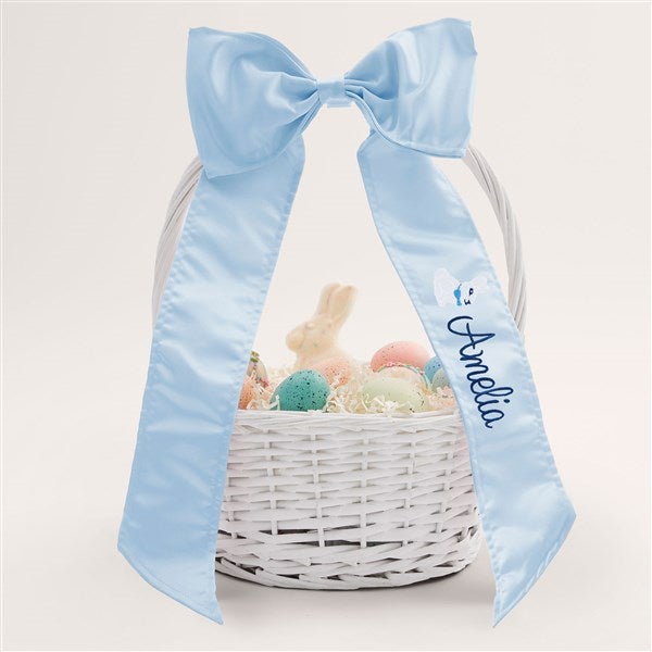 Bunny Name Embroidered Bow With White Easter Basket  - 54302
