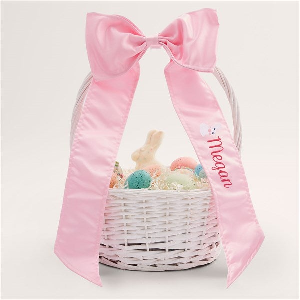 Bunny Name Embroidered Bow With White Easter Basket  - 54302