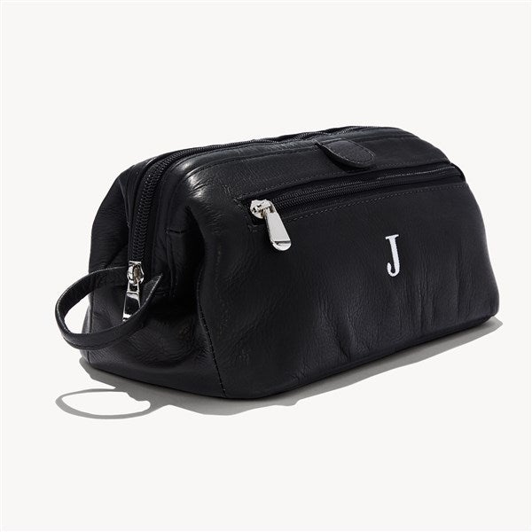 Personalized Black Leather Toiletry Bag  - 54561