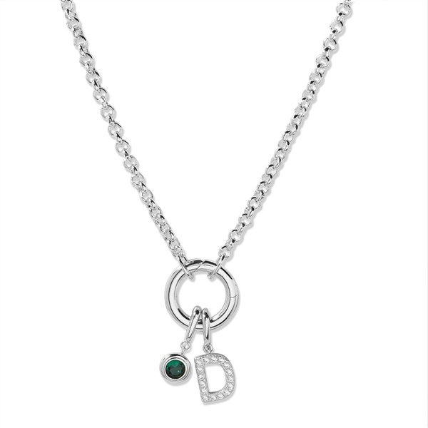 Custom Personalized Birthstone and Initial Charm Necklace - 54679D