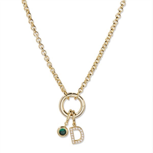 Custom Personalized Birthstone and Initial Charm Necklace - 54679D