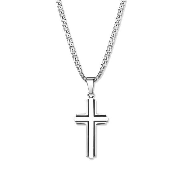 Men's Personalized Stainless Steel Black Inlay Cross Pendant - 54683D