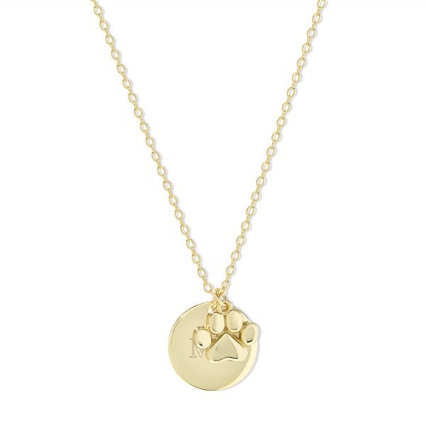 Personalized Disc And Paw Charm Necklace - 54711D