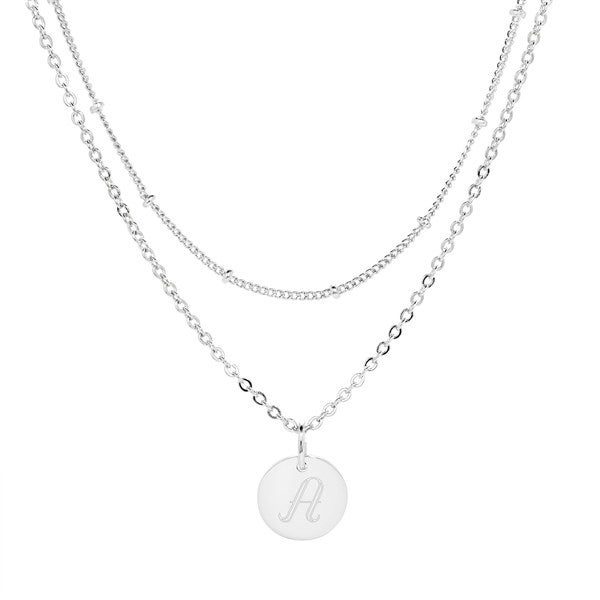 Engraved Initial Round Tag Layered Necklace Set  - 54719D