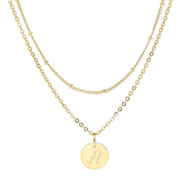 Engraved Initial Round Tag Layered Necklace Set  - 54719D