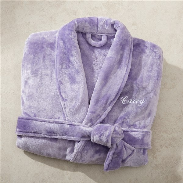 Embroidered Luxe Fleece Robe in Purple   - 54896