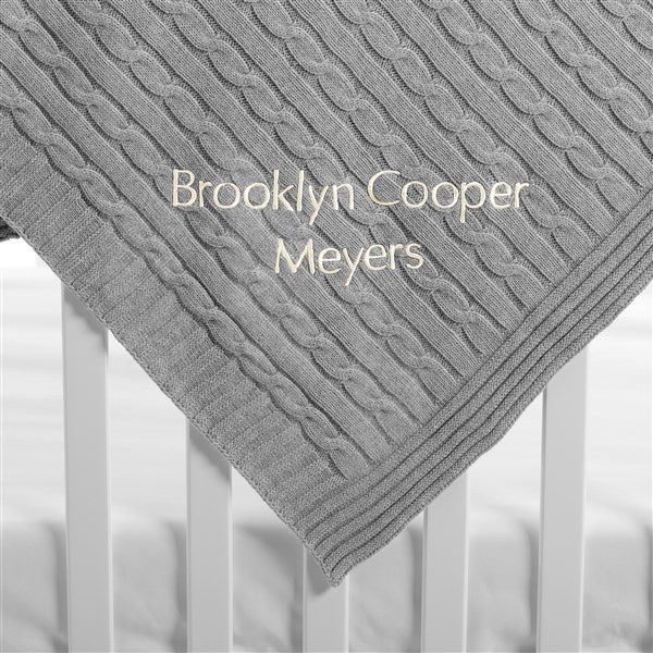Embroidered Cable Knit Baby Blanket in Gray - 30x40&quot;     - 54898