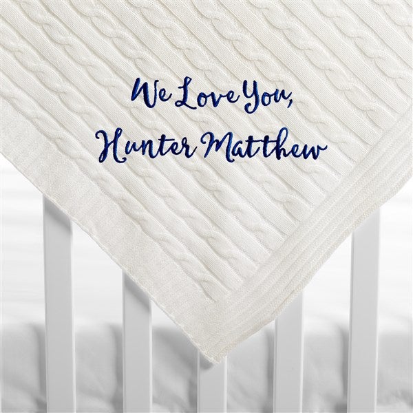 Embroidered Cable Knit Baby Blanket in Cream- 30x40&quot; - 54899