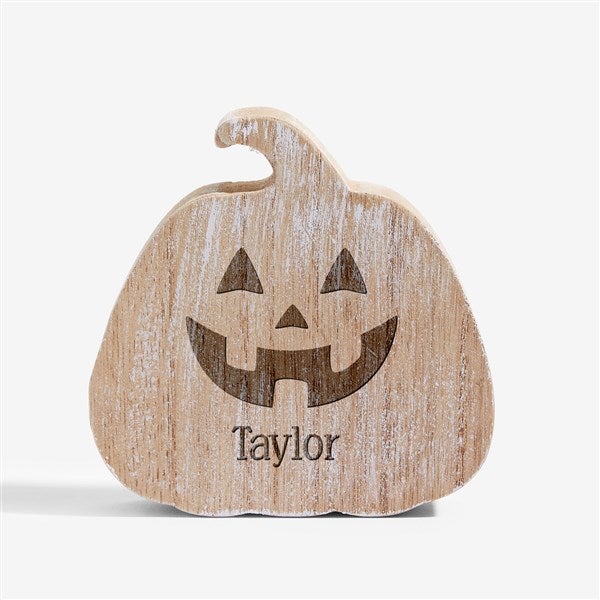 Jack-O-Lantern Faces Engraved Wooden Pumpkin - 54945