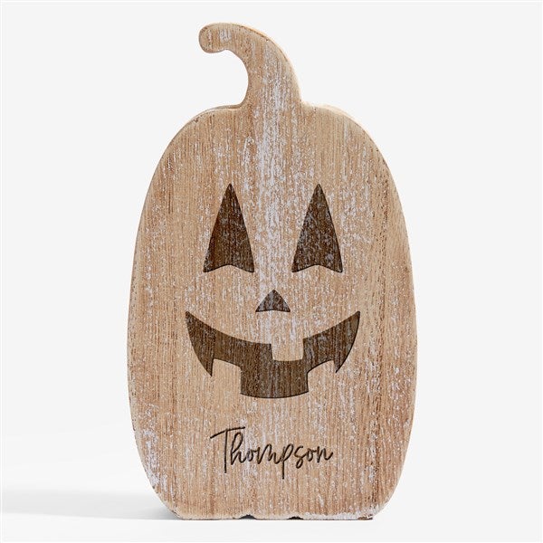Jack-O-Lantern Faces Engraved Wooden Pumpkin - 54945