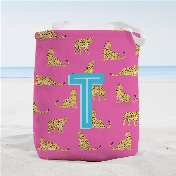 Animal Print Initial Personalized Terry Cloth Beach Bag - 55066