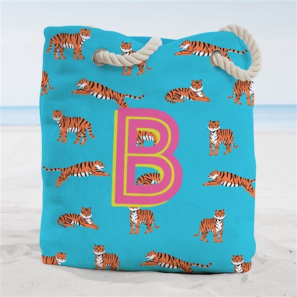 Animal Print Initial Personalized Terry Cloth Beach Bag - 55066