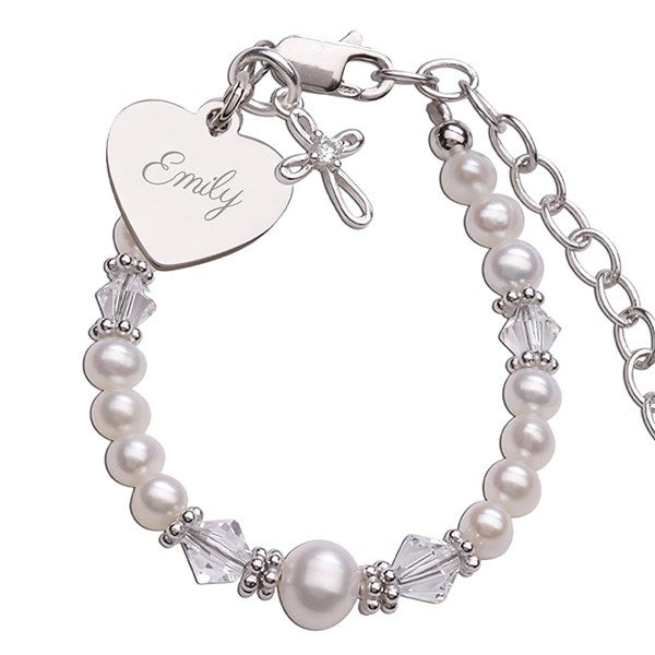 Engraved Baptism to Bride Sterling Silver Beaded Bracelet  - 55096
