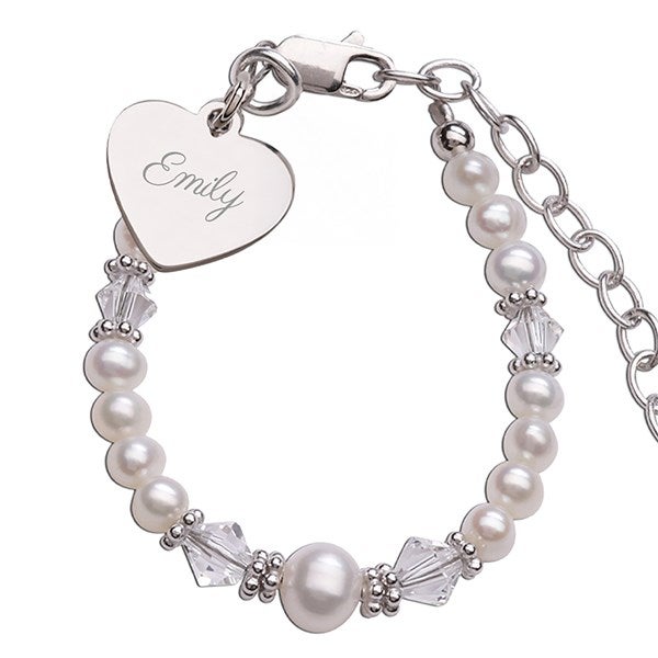 Engraved Baptism to Bride Sterling Silver Beaded Bracelet  - 55096
