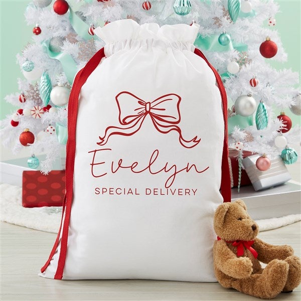 Christmas Bow Personalized Canvas Drawstring Santa Sack  - 55207