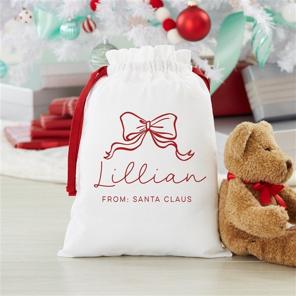 Christmas Bow Personalized Canvas Drawstring Santa Sack  - 55207