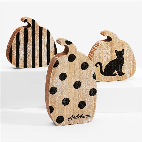 Stylish Patch Personalized Wooden Pumpkin 3 Piece Set  - 55237