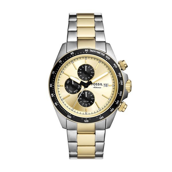 Engraved Fossil Autocross Two Tone Steel Watch with Black Detailing  - 55457