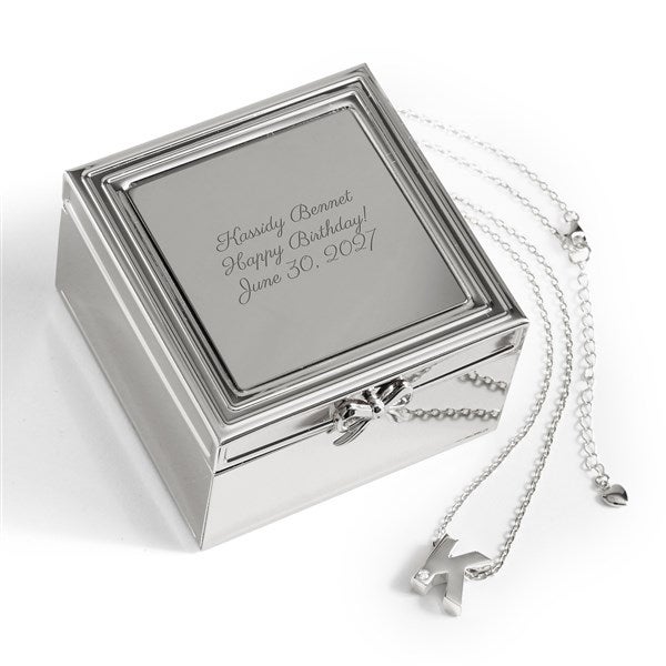 Engraved Sterling Silver Block Initial Necklace and Jewelry Box Set - 55501