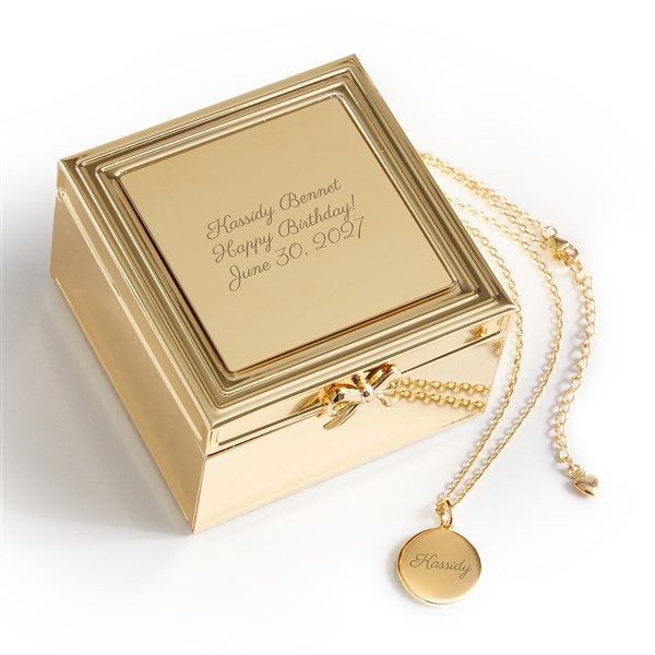 Engraved 14K Gold/Sterling Initial Disc Necklace & Jewelry Box Set - 55507