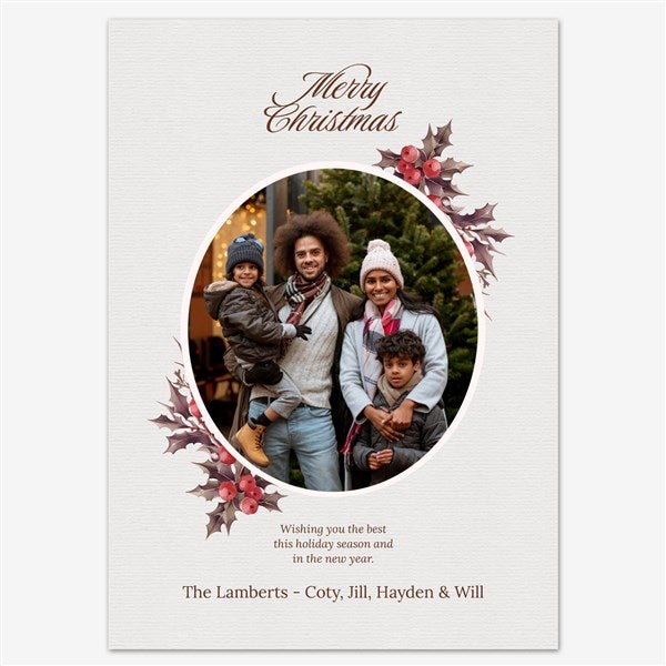 Festive Florals Holiday Personalized Photo Card - 55542D