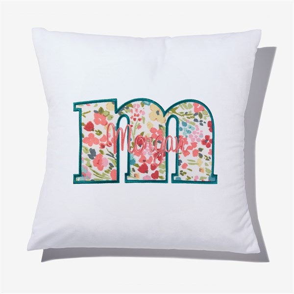 Boho Floral Initial & Name Embroidered Applique Throw Pillow - 55751