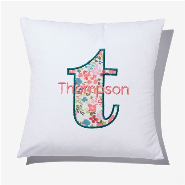 Boho Floral Initial & Name Embroidered Applique Throw Pillow - 55751