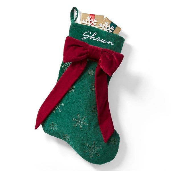 Embroidered Big Bow Stocking in Green - 55876