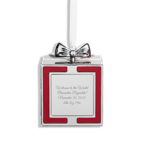 Engraved 3D Present Ornament with Bow in Red - 55896
