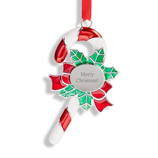 Engraved Candy Cane and Holly Ornament - 56027