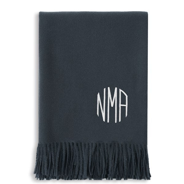 Embroidered Monogram Luxe Fringe Throw   - 56057