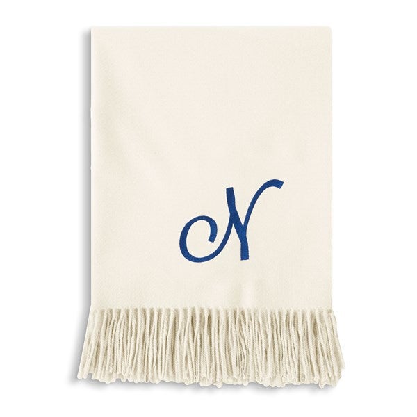 Embroidered Monogram Luxe Fringe Throw   - 56057
