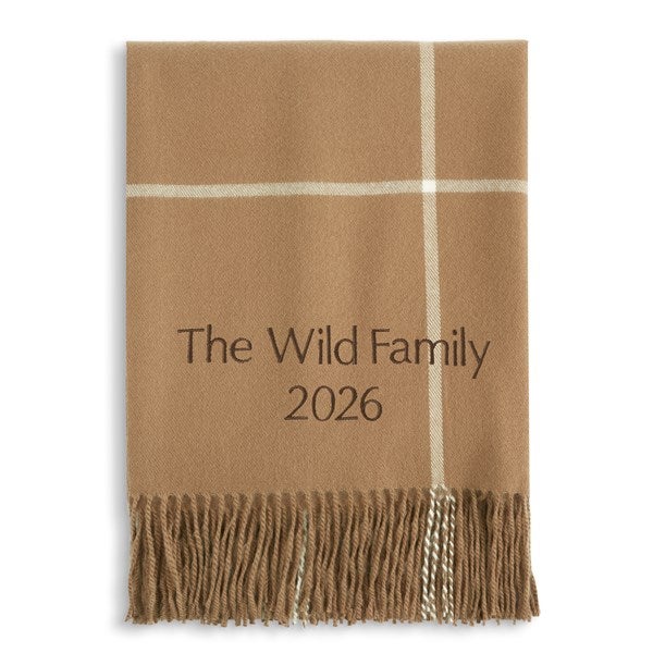 Embroidered Luxe Plaid Fringe Throw  - 56058